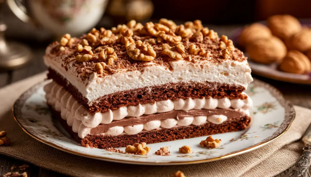 Торт «Королевский» без муки — ореховое безе в сочетании с деликатным шоколадным кремом приводит всех в восторг
