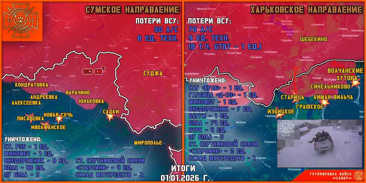 Фронтовая сводка на 2 января 2026 года от группировки Север
