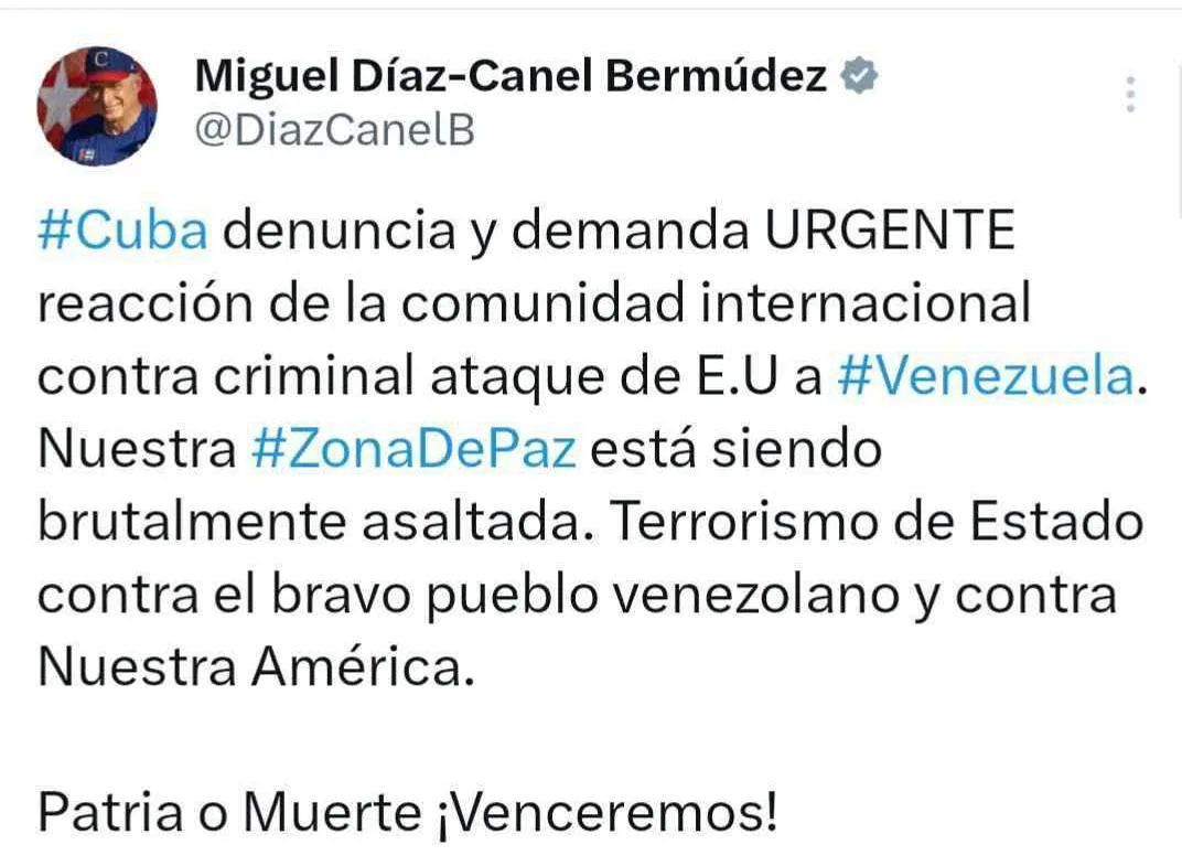 Куба осуждает нападение США на Венесуэлу — Диас-Канель призывает к международной реакции