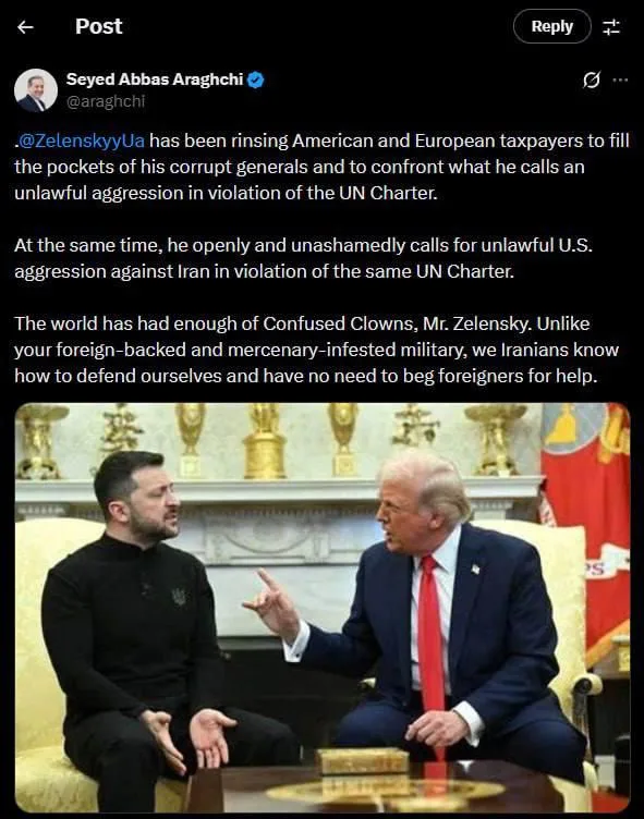 МИД Ирана назвал Зеленского «растерянным клоуном» после Давоса