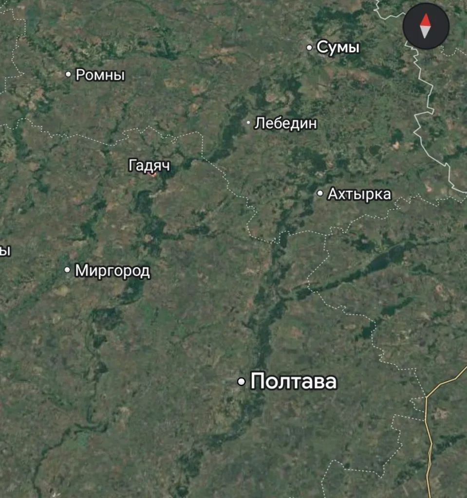 Сильный пожар в городе Гадяч Полтавской области после удара 10 дронов