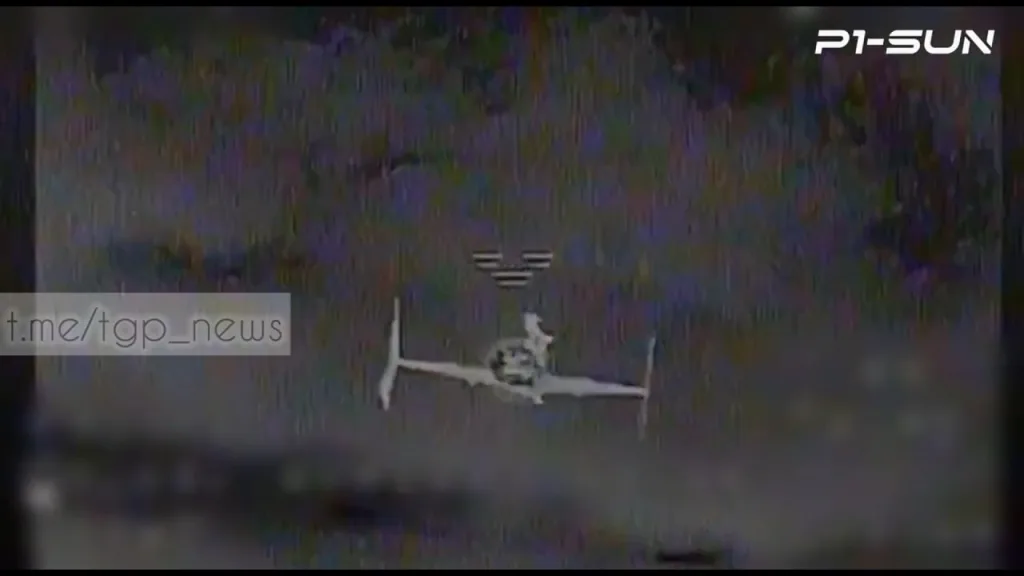 Момент перехвата "Герани-2" с ракетой "воздух-воздух" Р-60 украинским зенитным дроном