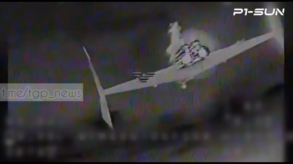 Момент перехвата "Герани-2" с ракетой "воздух-воздух" Р-60 украинским зенитным дроном