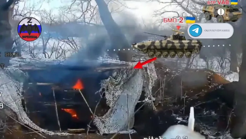 Уничтожение бронетранспортёра VAB, БМП-2 и M1126 Stryker ВСУ в районе сёл Кривая Лука и Каленики Краматорского района ДНР