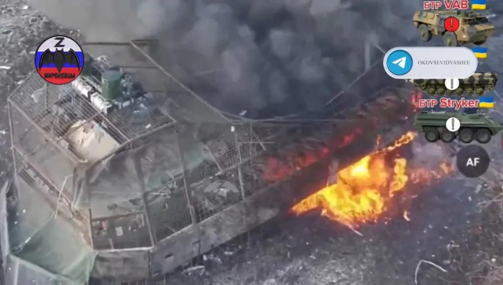 Уничтожение бронетранспортёра VAB, БМП-2 и M1126 Stryker ВСУ в районе сёл Кривая Лука и Каленики Краматорского района ДНР