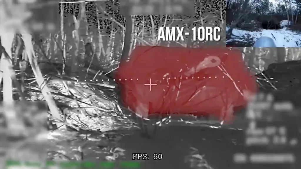 Поражение французского 105-мм колесного танка AMX-10CR украинской армии несколькими ударами FPV-дронов "Рубикона" в районе Доброполья