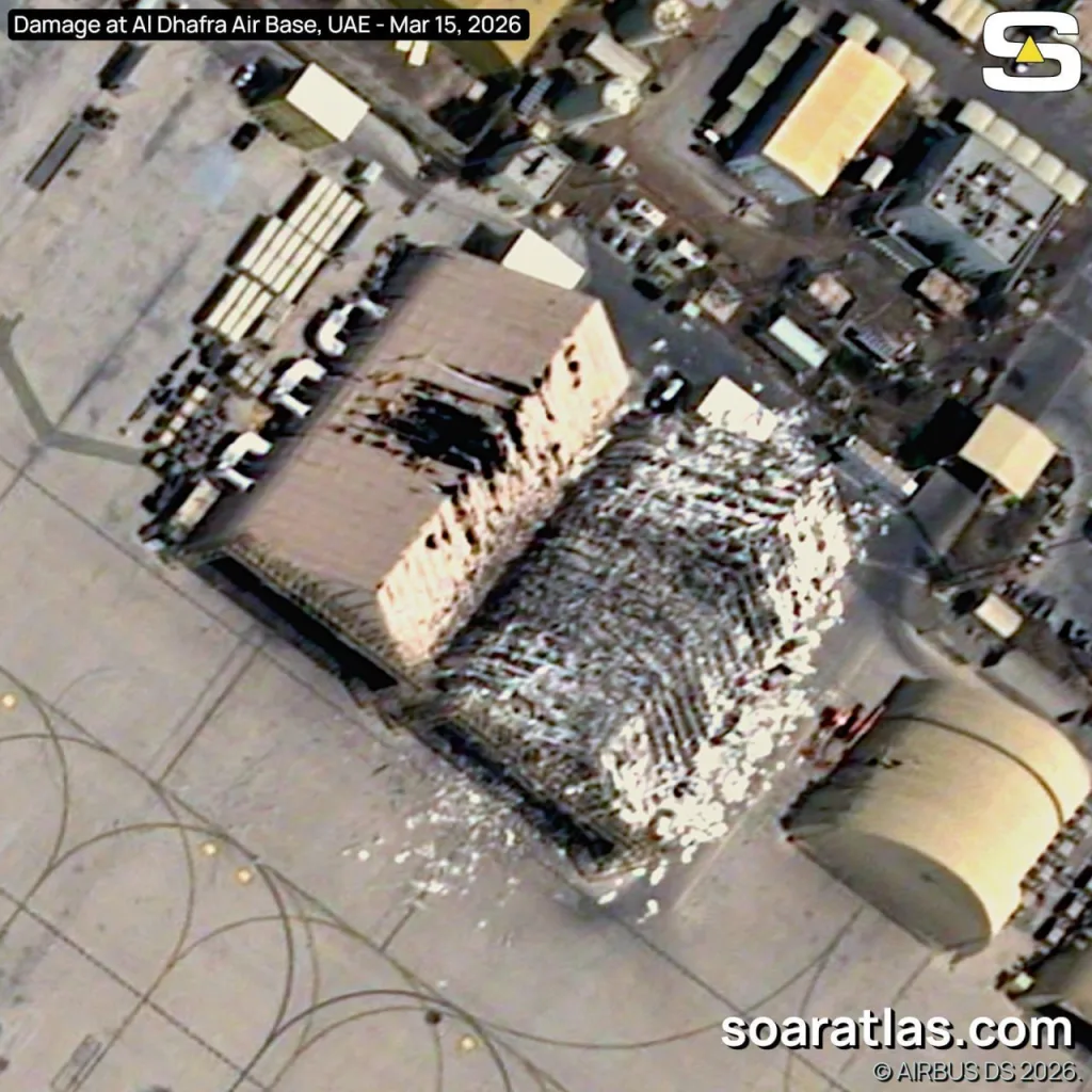 Четкие спутниковые снимки прилета иранских ракет и дронов по авиабазе Аль-Дафра в ОАЭ