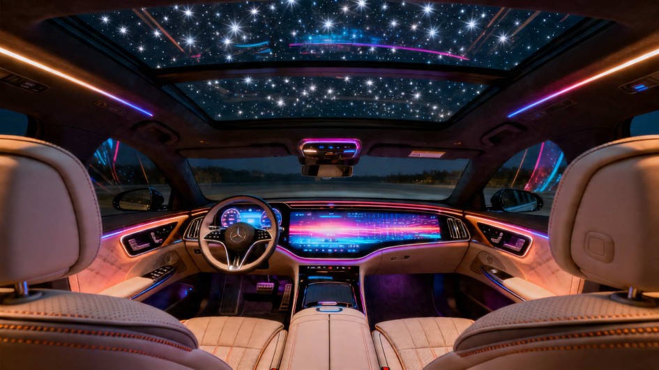 Mercedes-Benz C-class нового поколения: интерьер с MBUX Hyperscreen и «звездной» крышей