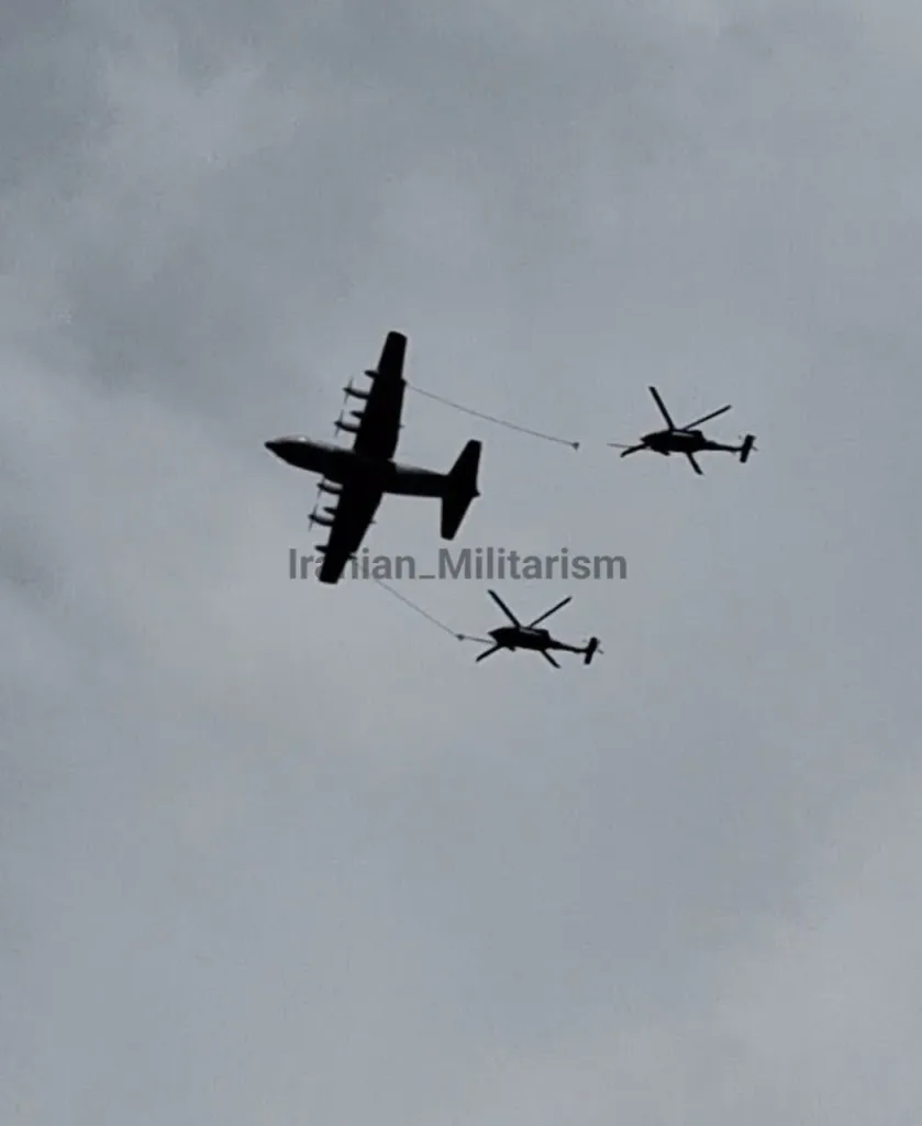 Видео с поисково-спасательными вертолетами HH-60G Pave Hawk и самолетом HC-130J Combat King II ВВС США, как заявляется, замеченными на малой высоте в Иране