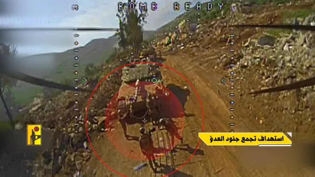 Прилет FPV-дрона "Хезболлы" прямо в израильского солдата, стоявшего перед танком Merkava Mk.4M