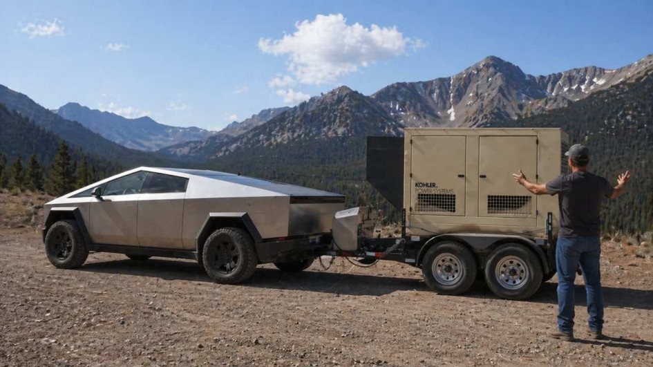 Американский фермер возит за Tesla Cybertruck прицеп с дизель-генератором