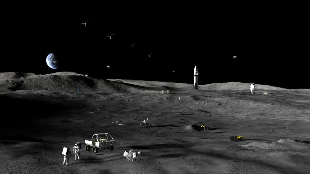 NASA показало проект базы на Луне: жилые модули, вездеходы и дроны