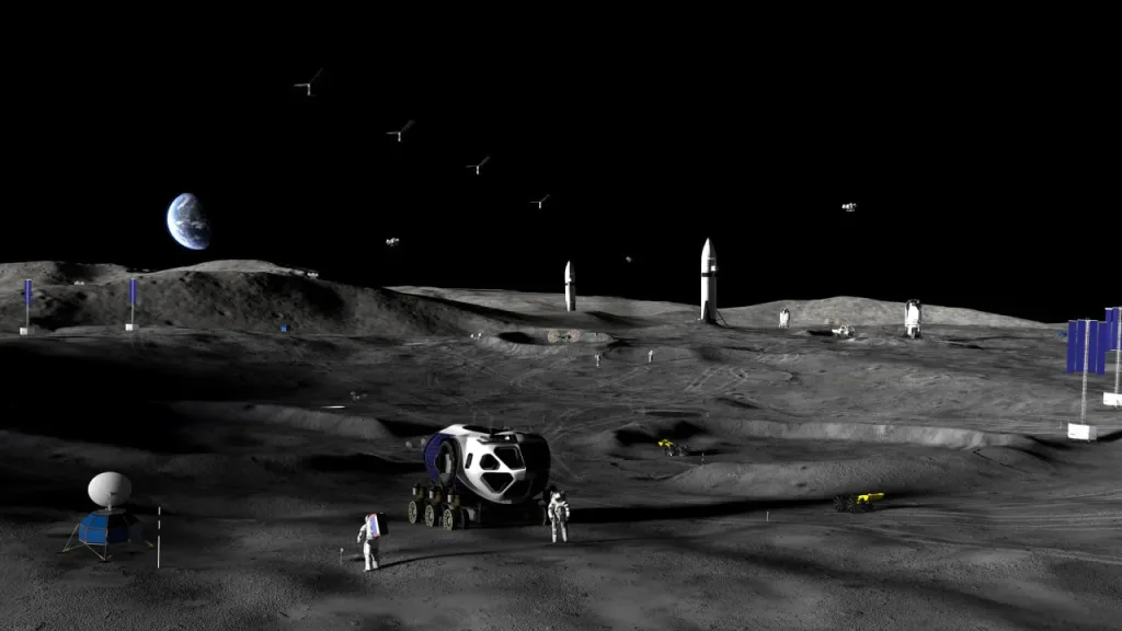 NASA показало проект базы на Луне: жилые модули, вездеходы и дроны