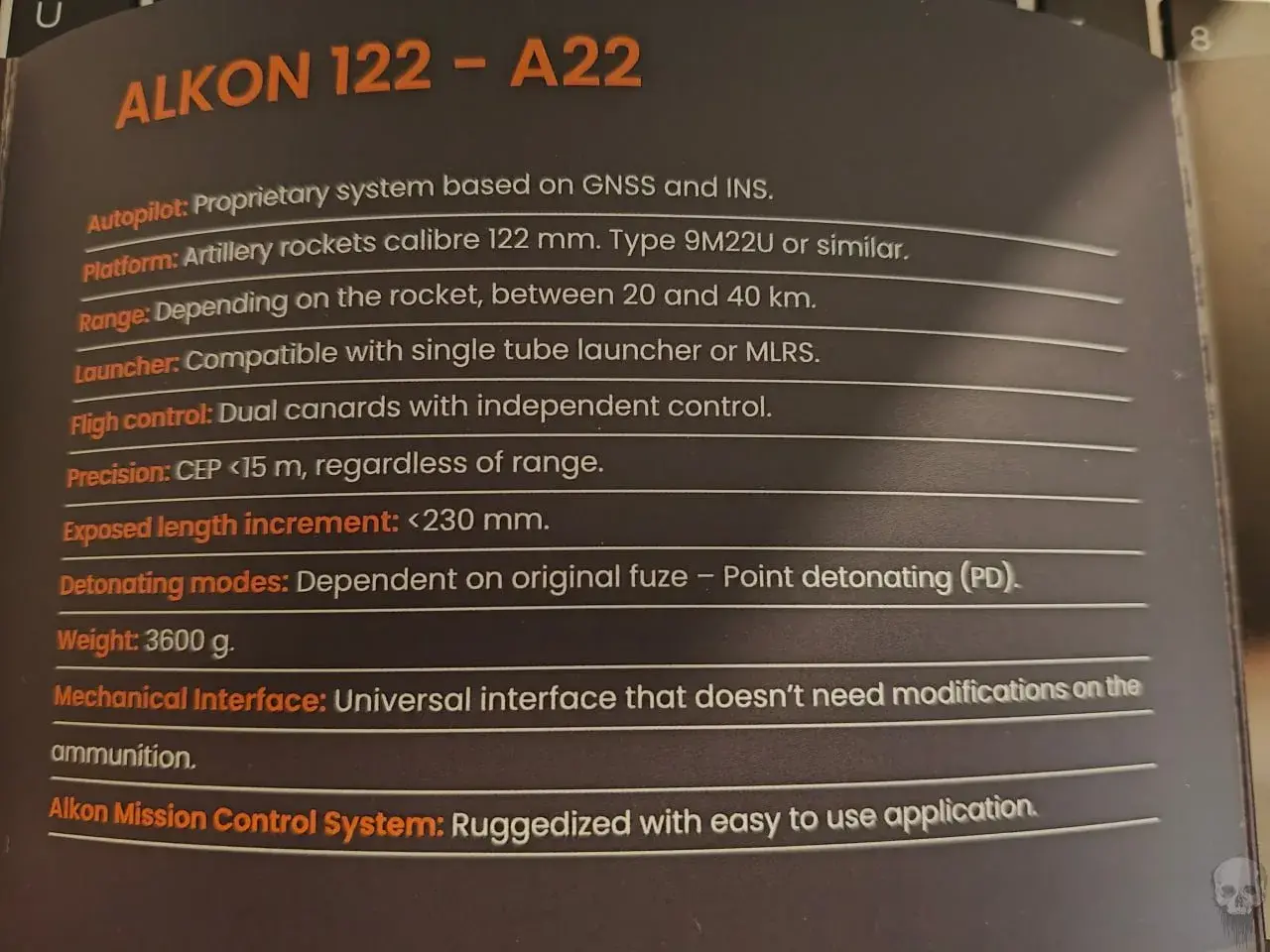 Испанская компания EM&E с 2023 года поставила ВСУ около 10 000 комплектов GPS-наведения ALKON 122 A22, повышающих точность 122-мм реактивных снарядов РСЗО "Град" до 15 м