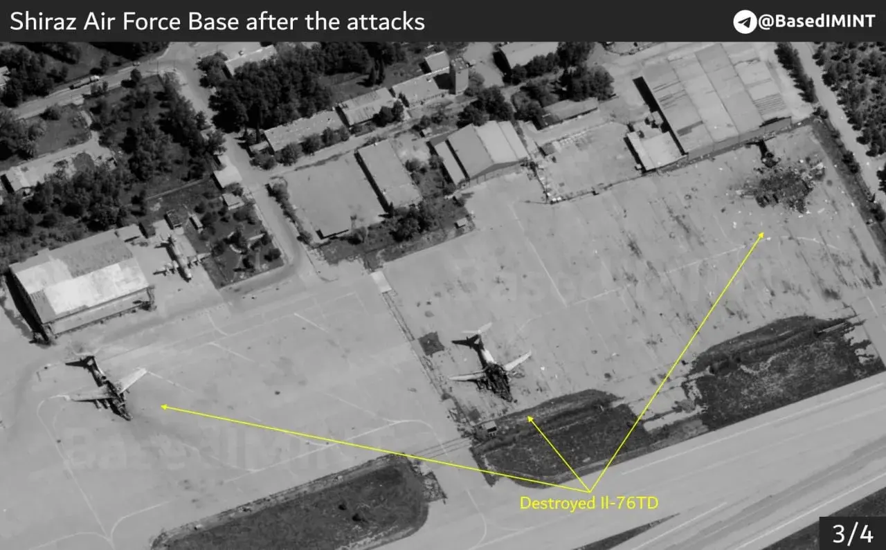Уничтоженные 5 транспортных Ил-76, 2 транспортных C-130 и 2 истребителя-бомбардировщика Су-22 на иранской авиабазе Шираз в ходе ударов ВВС США во время войны