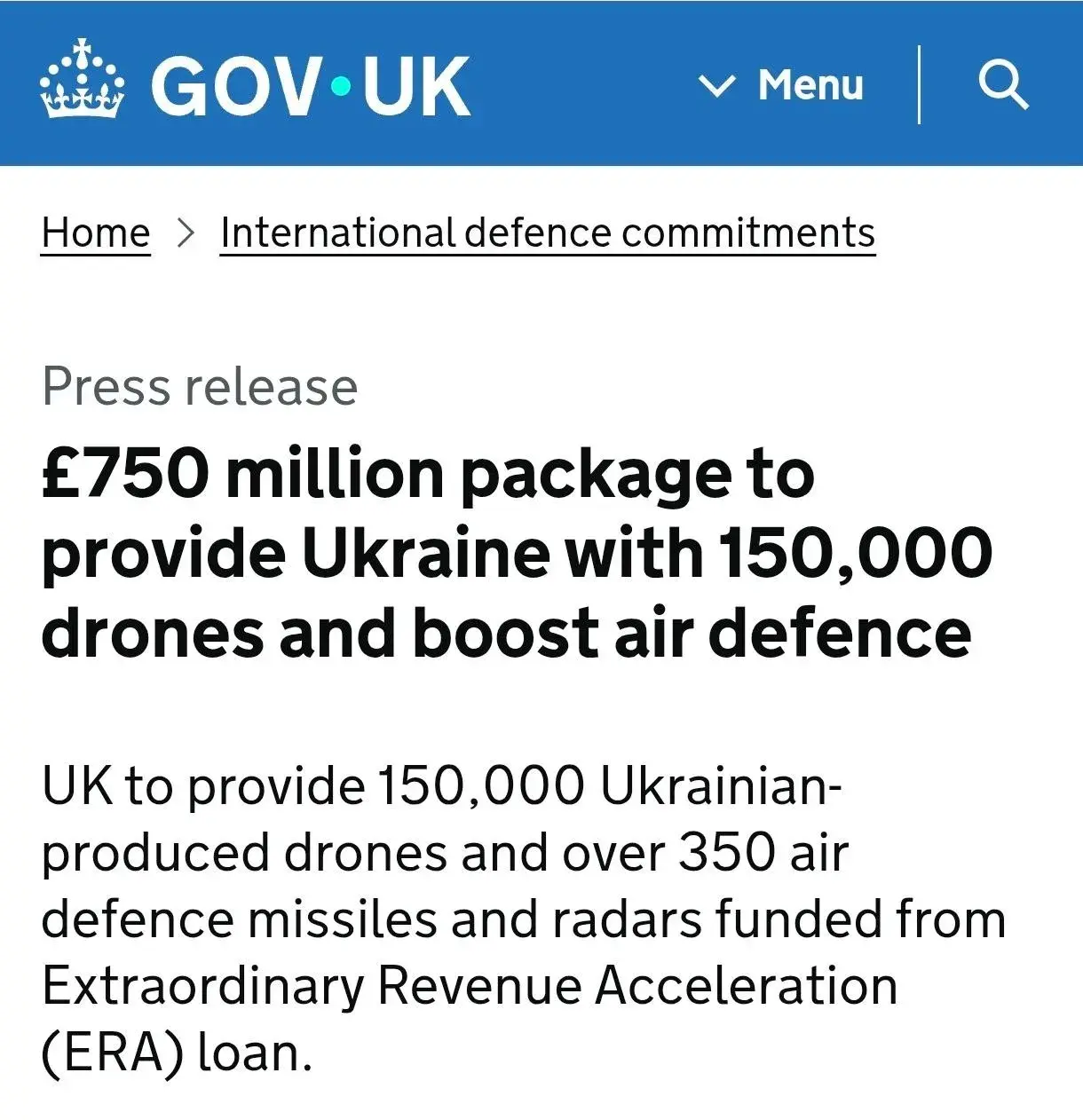 До конца 2026 года Великобритания профинансирует производство 150 000 украинских дронов и поставит Украине 350 легких зенитных ракет LMM Martlet вместе с наземными РЛС на сумму 752 млн фунтов стерлингов (около $1 млрд)