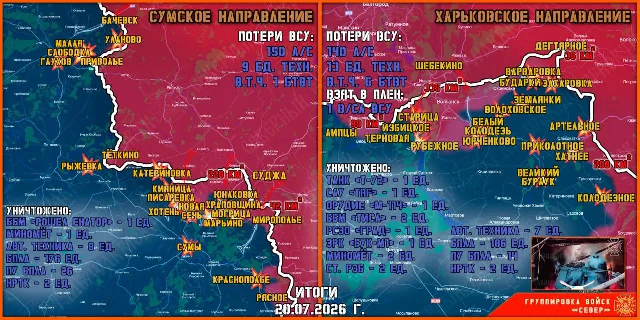 Фронтовая сводка на 21 июля 2026 года от группировки Север