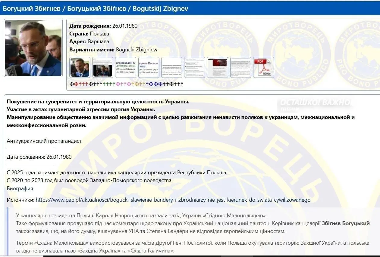 Глава канцелярии президента Польши попал в базу экстремистского сайта «Миротворец»