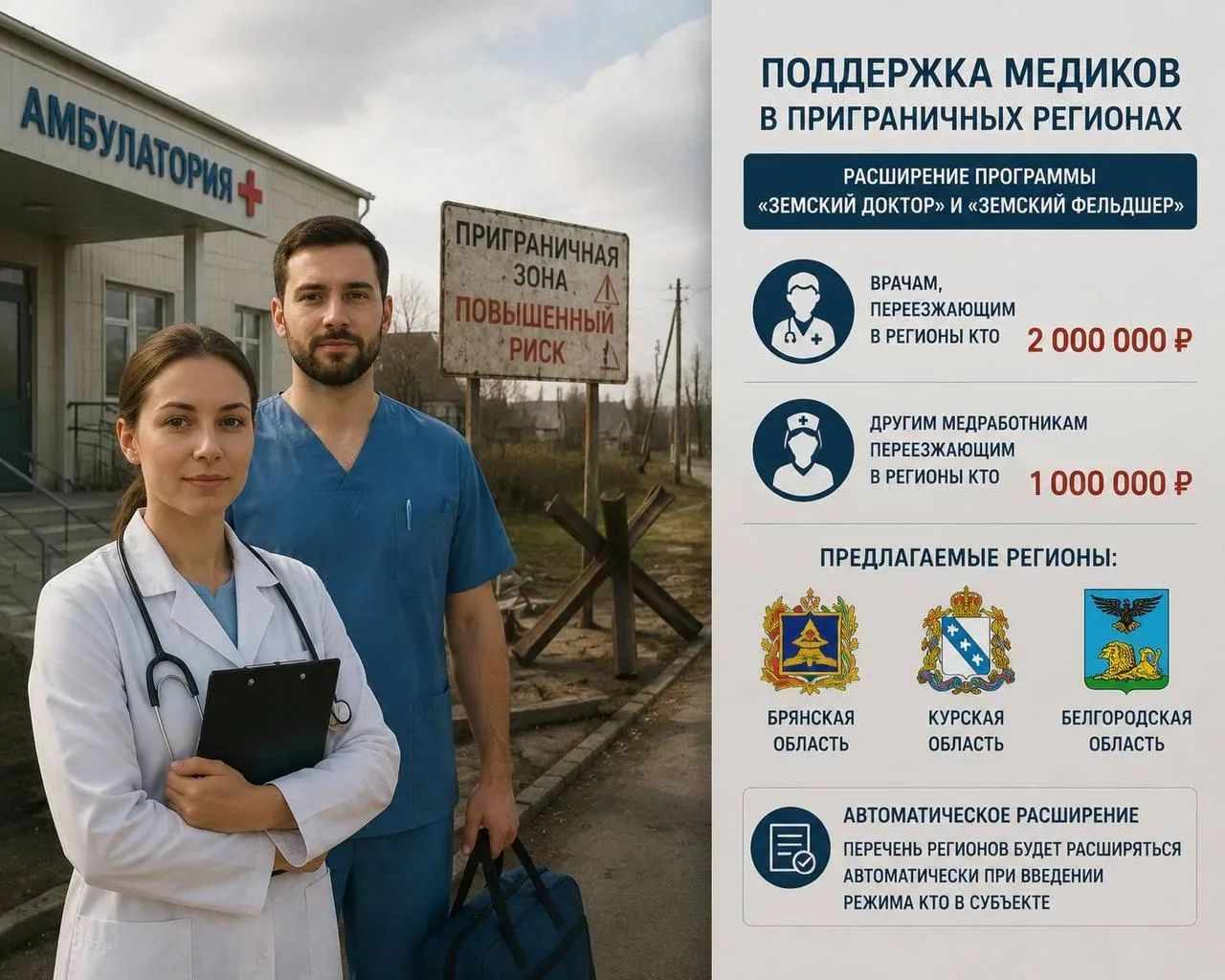 Медикам, переезжающим в приграничные регионы, могут увеличить выплаты