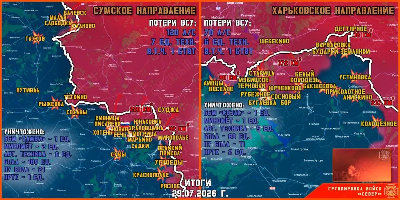Фронтовая сводка на 30 июля 2026 года от группировки Север