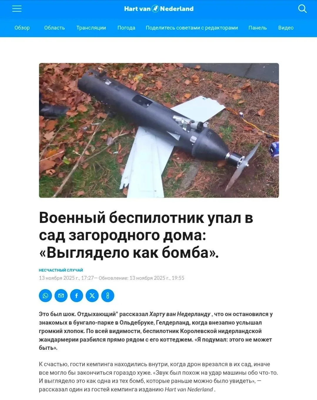 На побережье Одесской области в районе села Санжейка вынесло обломки дрона