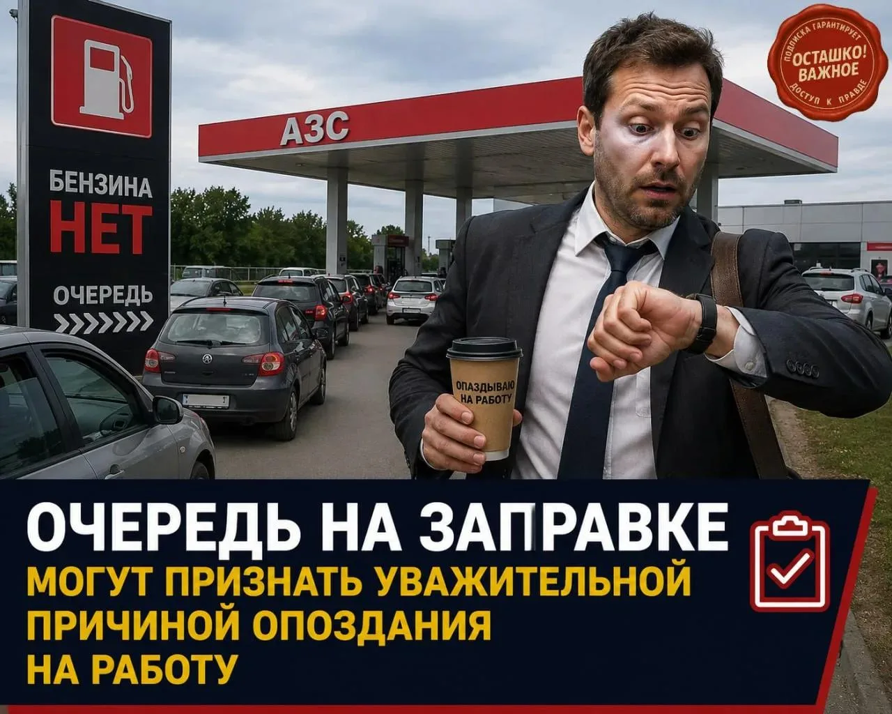 Очередь на заправке могут признать уважительной причиной опоздания на работу