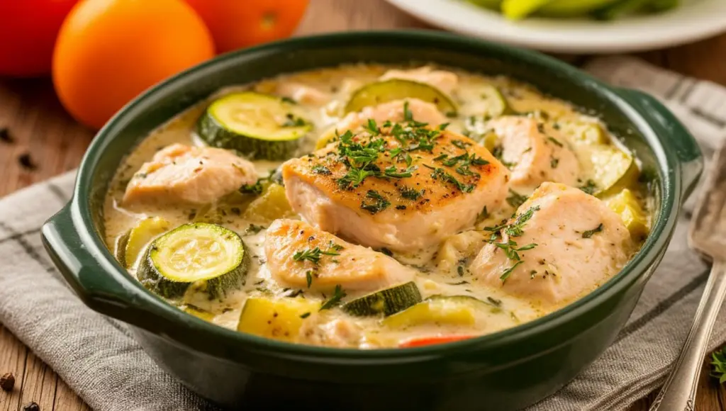 Кабачки и куриное филе, тушу в сметанном соусе: вкус кремовый, а сливок нет и в помине