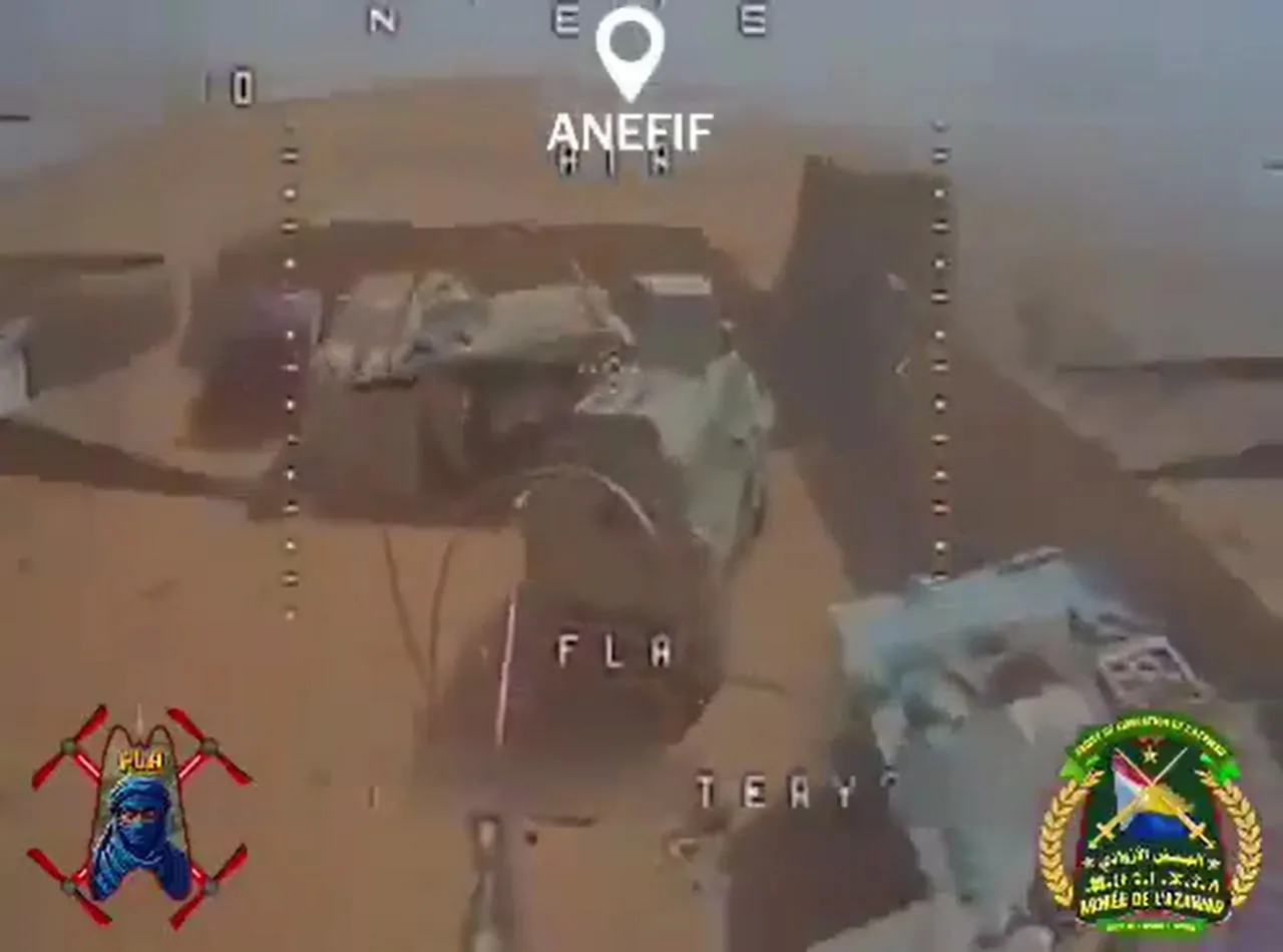 Азавадские боевики также не отстают в применении FPV-дронов и публикуют кадры ударов по технике армии Мали и "Африканского корпуса" на базе в районе Анефиса