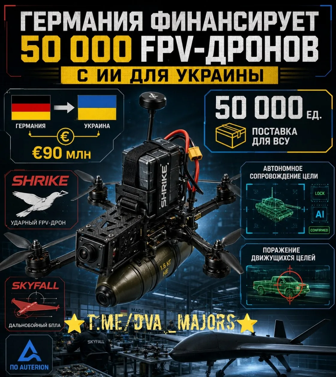 Германия финансирует закупку 50 000 ударных FPV-дронов с ИИ для Украины