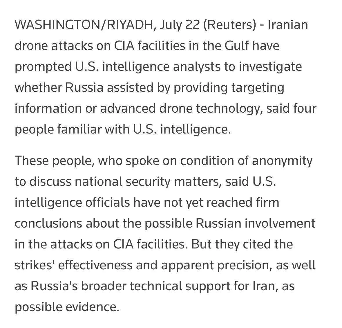 США заявляют, что Иран атаковал объекты на Ближнем Востоке, связанные с ЦРУ, при помощи России