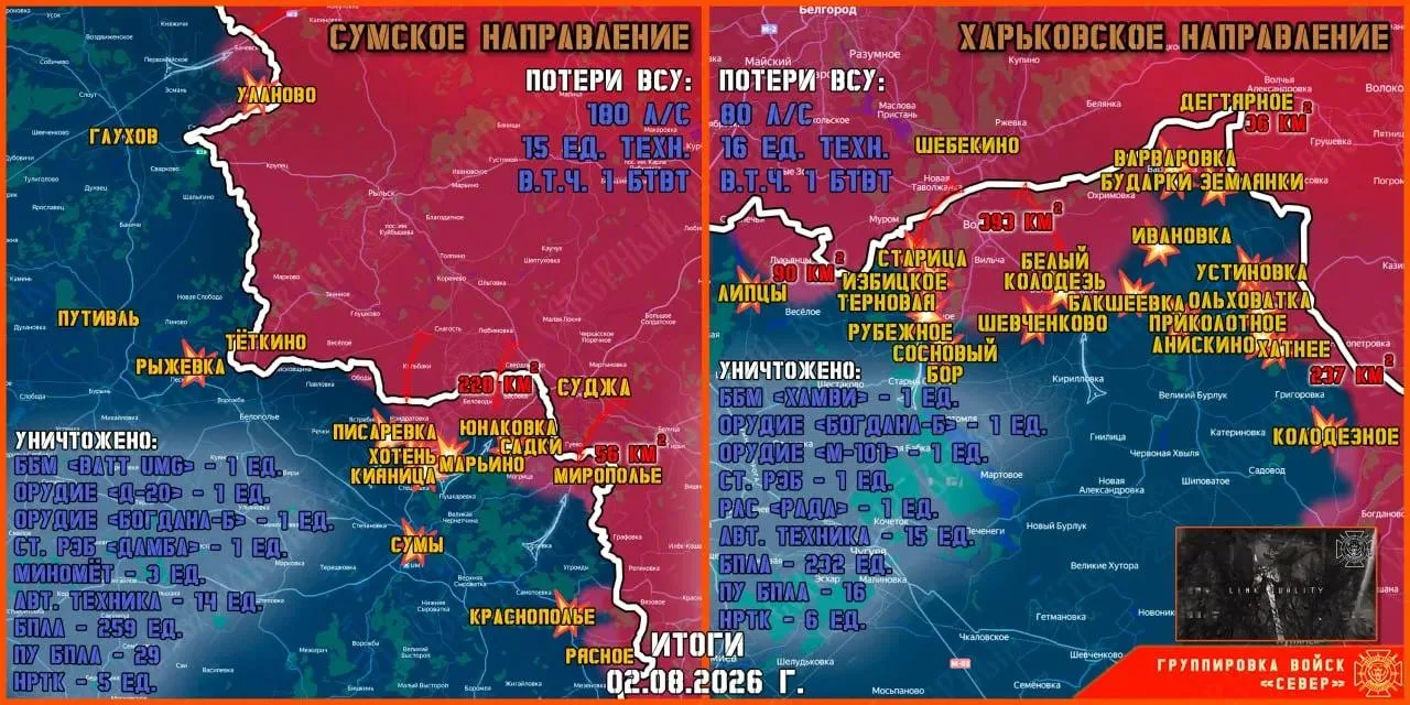 Фронтовая сводка на 3 августа 2026 года от группировки Север