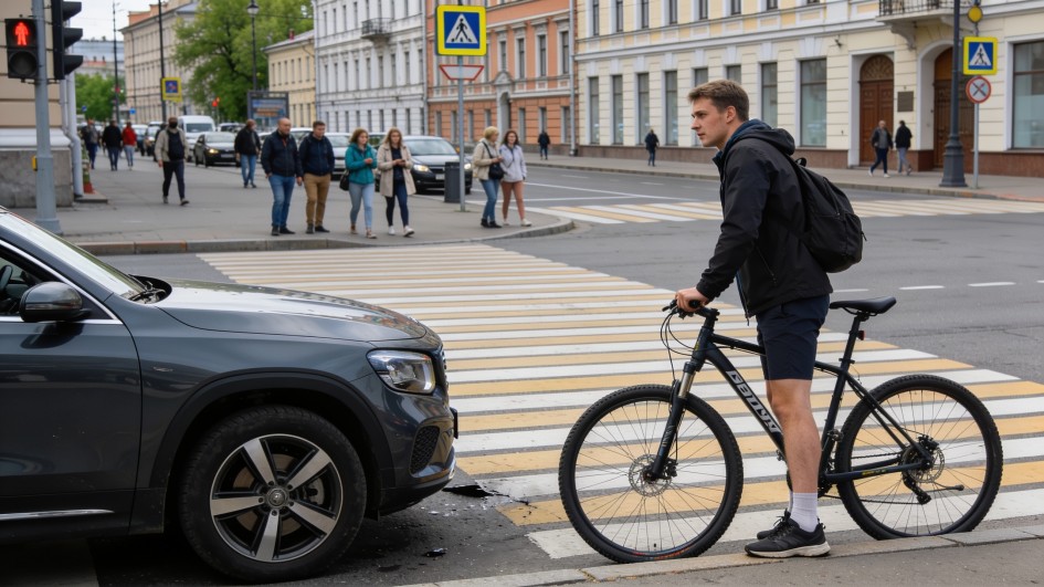 Велосипедист на переходе: кто отвечает за ущерб и травмы при ДТП