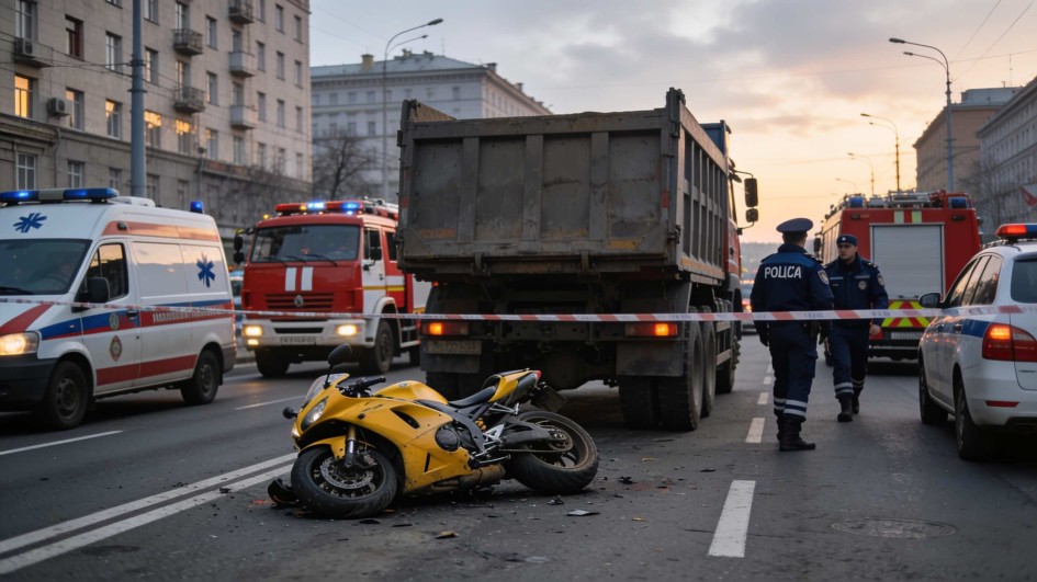 В Москве мотоциклистка погибла после столкновения с самосвалом на ТТК