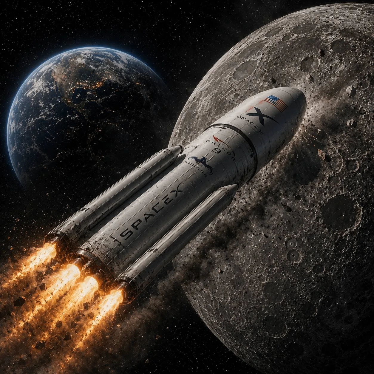 Неуправляемая ракета SpaceX врежется в Луну и оставит кратер размером с 9-этажный дом